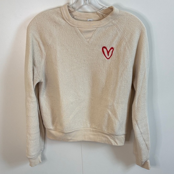 Alternative Tops - Alternative Cream Sweatshirt with Red Heart Detail